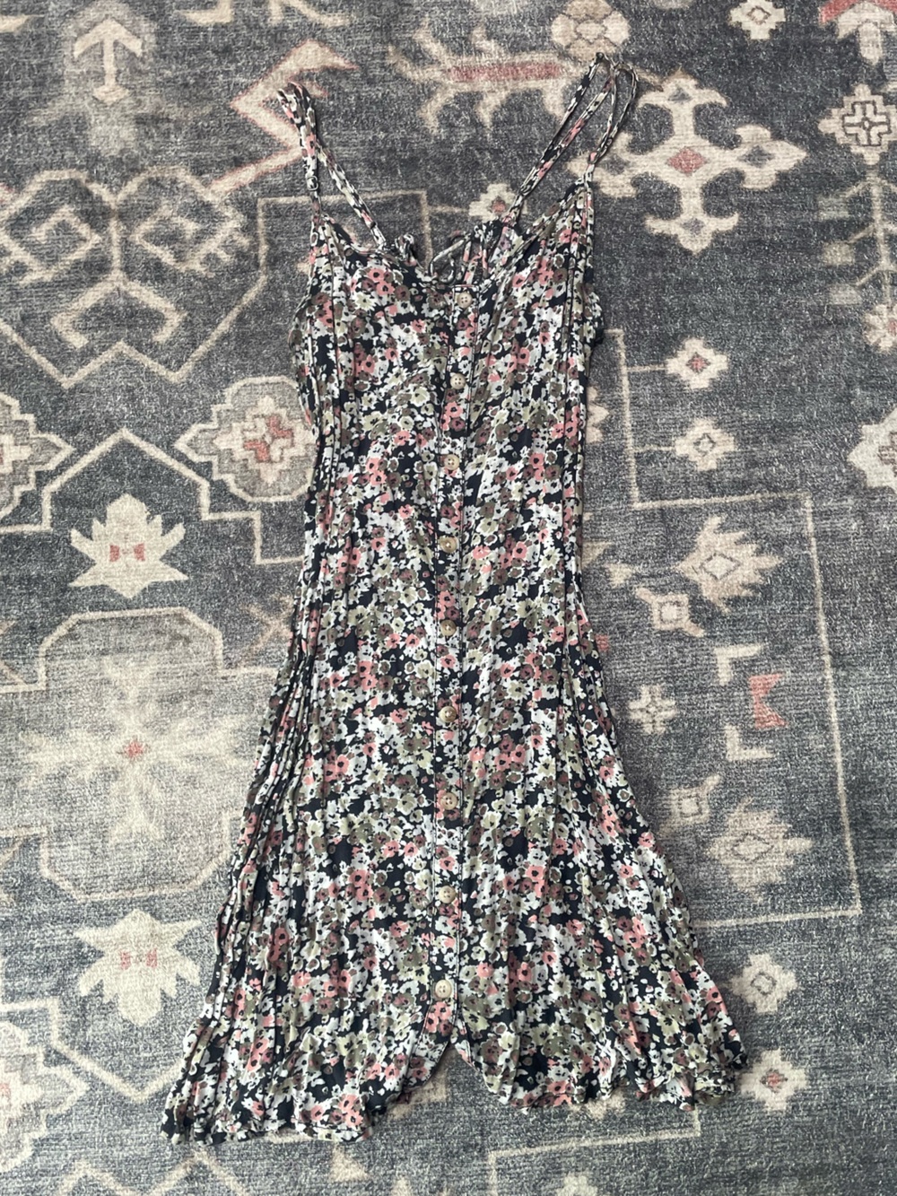 American Eagle Outfitters Navy Floral Print Dress with Pink Accents